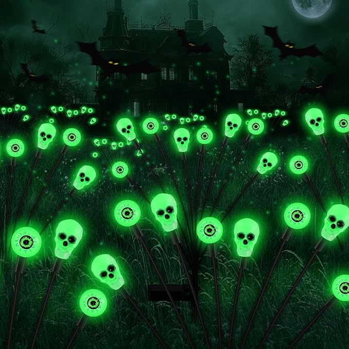 FENSAN Solar Lights Outdoor,Halloween Decorations Outdoor, Scary Eyeball Lights,4PACKS 32LED,IP65 Waterproof,Halloween Decor for Garden/Yard/Patio/Lawn/Pathway(Green)