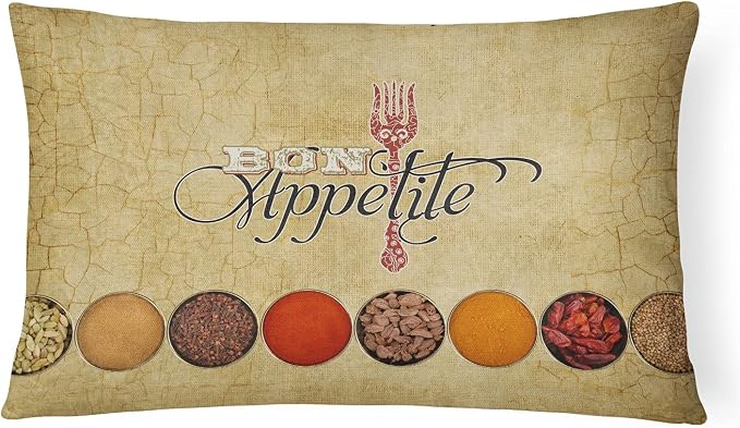 Caroline's Treasures SB3089PW1216 Bon Appetite and Spices Canvas Fabric Decorative Pillow 100% Machine Washable Pillow, Indoor or Outdoor Decorative Throw Pillow for Couch, Bed or Patio