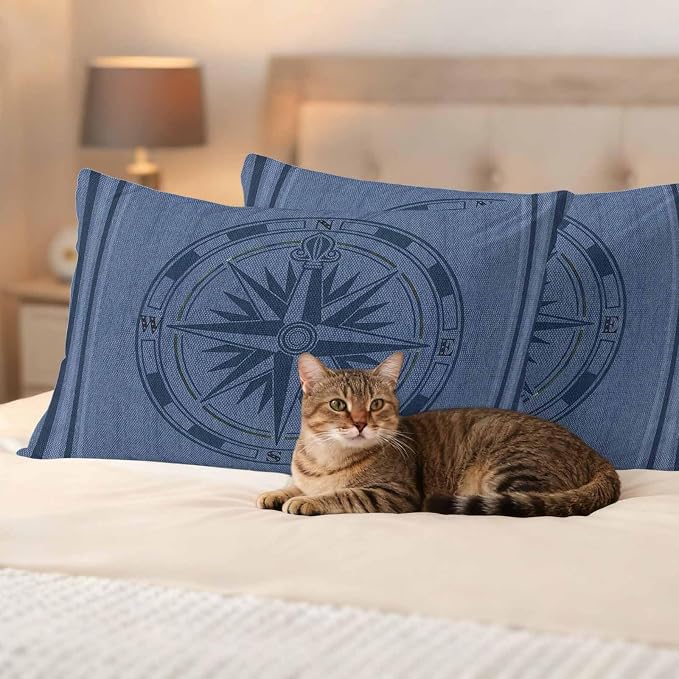 Compass Navigation Outdoor Waterproof Throw Pillow Covers Set of 2, 20"x12", Guide Letter Printing Decorative Pillow Covers Outside Cushion Case for Patio Porch Garden