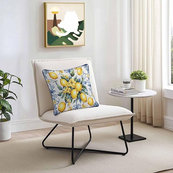 Throw Pillow Covers 26x26 Inch Set of 2, Yellow Lemon Waterproof Outdoor Cushion Covers, Middle Century Blue Italian Textured Decorative Pillowcases for Couch, Sofa, Bed, Garden, Patio