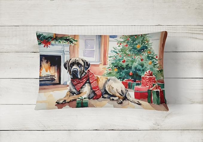 Caroline's Treasures DAC2703PW1216 Mastiff Cozy Christmas Throw Pillow Machine Washable, Indoor Outdoor Decorative Pillow for Couch, Bed or Patio, 12HX16W