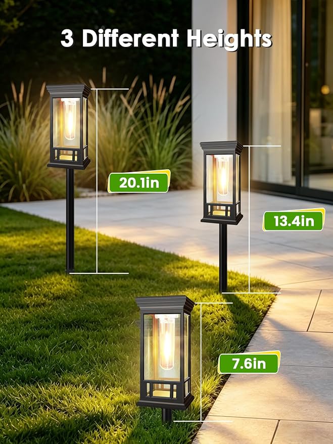 LORRYTE Solar Pathway Lights Outdoor Waterproof, 4 Pack Path Lights | High-performance Solar Panel, Lasts 15hrs, Auto On/Off, Warm White, Solar Powered Garden Light for Walkway Landscape Decor