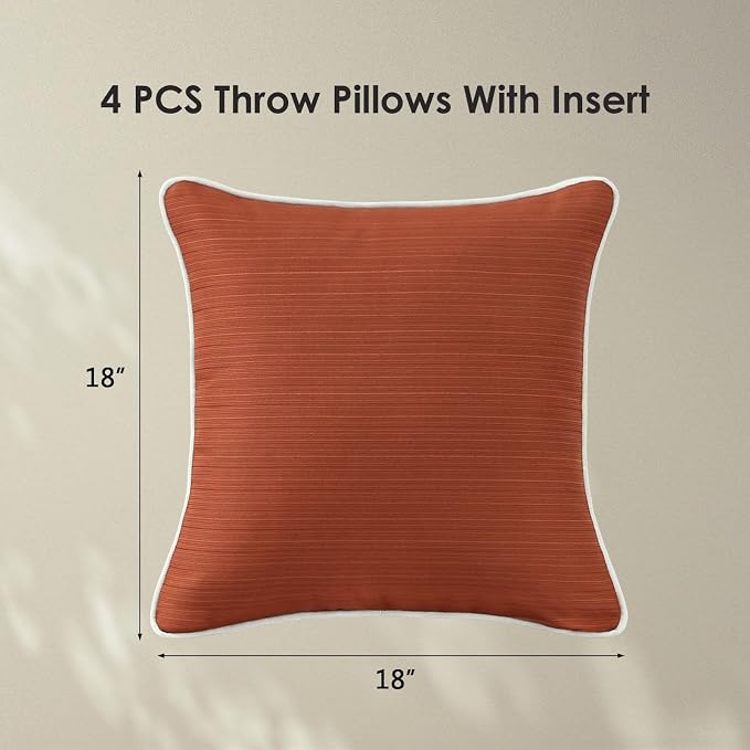 Unimatta Decorative Outdoor Water Repellent Throw Pillows with Inserts, Set of 4, 18" x18" Pillows for Patio, Backyard, Bed, Couch, and Patio Furniture, Tangerine
