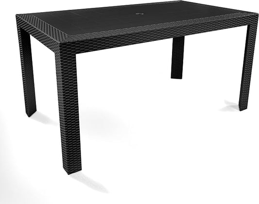 LeisureMod Mace Modern Weave Design Outdoor Patio Rectangle Dining Table (Black)