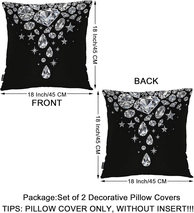 Swono Gems Print Square Pillow Covers Cushion Covers, Diamond Print 18 X 18 Inch Set of 2 Throw Pillow Cover Couch Pillowcases Home Decorative for Couch Sofa Car Bedroom, No Insert