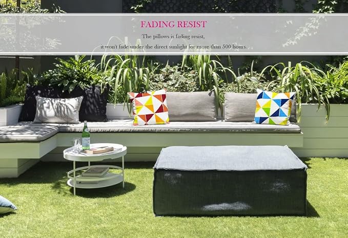 Pack of 2 Outdoor Waterproof Decorative Throw Pillows with Inserts for Patio Furniture, 18x18 Inch Square Fade Resistant Patio Garden Cushions for Couch Bed Sofa, Triangular Multi
