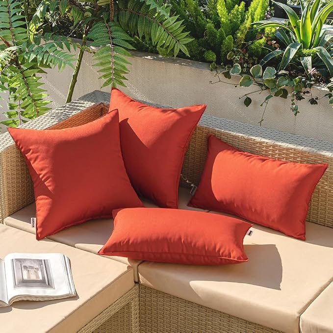 MIULEE Decorative Outdoor Waterproof Pillow Covers 16x16 Burnt Brick | Decorative Patio Furniture,Pack of 2,Accent Square Soild Throw Pillow Covers,Summer Garden Tent Couch Sofa