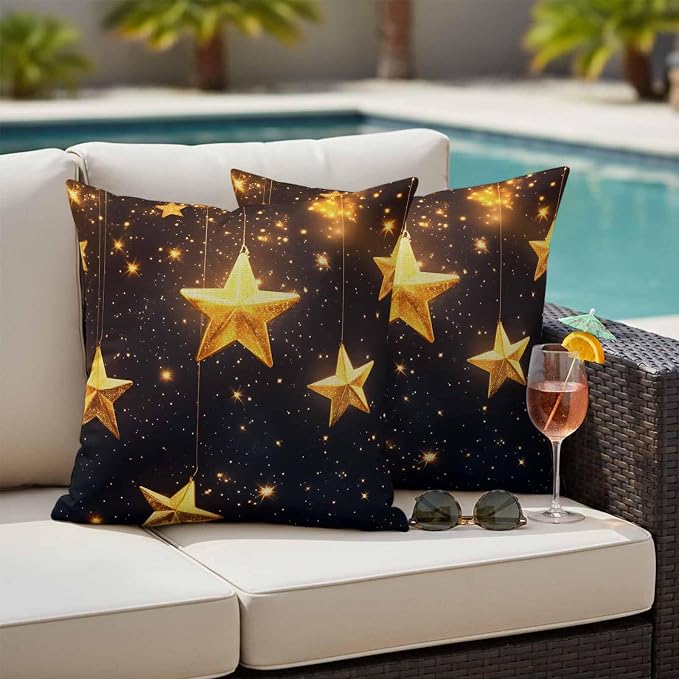 Gorgeous Star Outdoor Waterproof Throw Pillow Covers Set of 2, 16"x16", Starry Sky Dream Fantasy Decorative Pillow Covers Outside Cushion Case for Patio Porch Garden