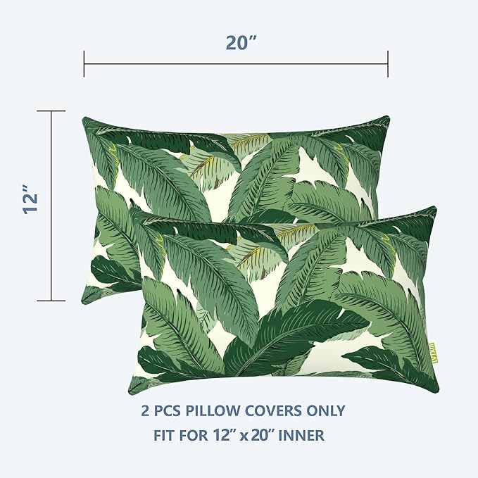 LVTXIII Outdoor Pillow Covers 12x20 Inch Fade Resistant Patio Lumbar Pillow Covers, All Weather Throw Cushion Cases for Sofa Couch Decoration, Swaying Palms Green