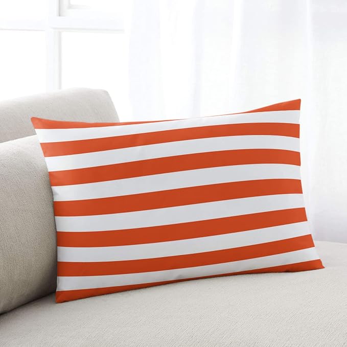 Lumbar Throw Pillow Covers 12x20 Outdoor Waterproof Pillow Covers for Patio Furniture Orange and White Stripes Throw Pillow Cover Solid Striped Pillowcases Set of 2 Cushion Case for Sofa Couch Chair