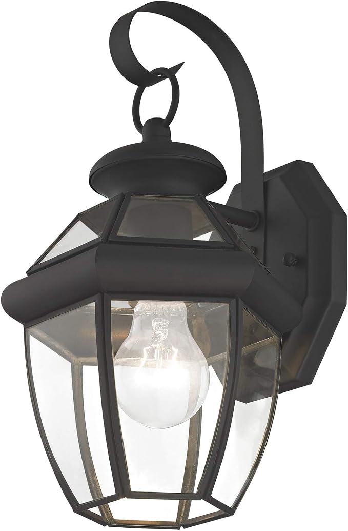 Livex Lighting 2051-04 Monterey 1 Light Outdoor Black Finish Solid Brass Wall Lantern with Clear Beveled Glass | Clear Beveled Glass; Solid brass construction
