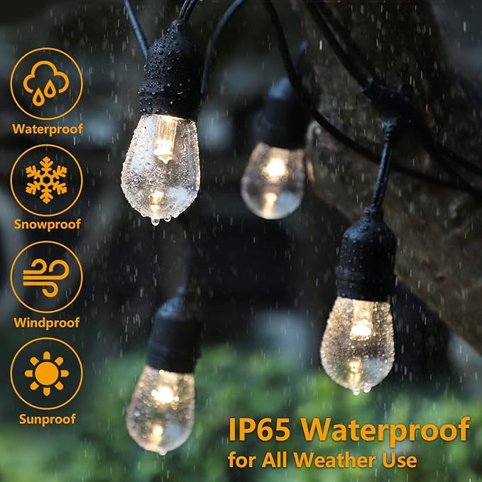 96FT(2x48FT) 3 Colors LED Outdoor String Lights with Remote, Black | Plug in, Jump/Fade/Static Modes, 2700K/4000K/5000K, 30+2 S14 Bulbs, Dimmable, Shatterproof, Waterproof, for Patio Cafe
