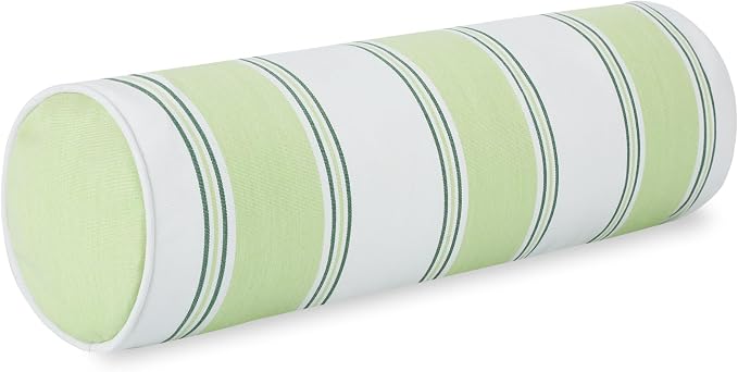 Hofdeco Premium Coastal Hampton Outdoor Performance Bolster Pillow Cover Only, 6"x20" Water Repellent, UV and Fade Resistant for Backyard, Couch, Poolside, Grass Green Woven Harbor Stripes