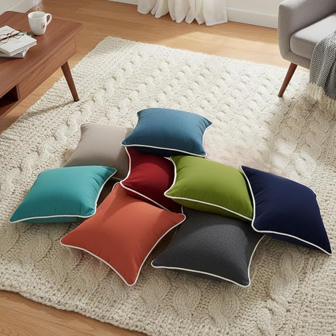 HER HWA Outdoor Throw Pillow Covers White Piping 18"x18" Set of 2, Garden | durable fade-resistant water-resistant 100% polyester white piping smooth zipper machine washable for indoor outdoor décor