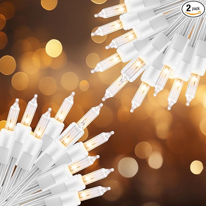 2 Pack 50 Count 10FT Christmas String Lights Clear Warm White Mini Lights | Plug Powered Waterproof for Indoor and Outdoor Use, for Christmas Tree Party, Wedding Holiday Patio Xmas Decorations