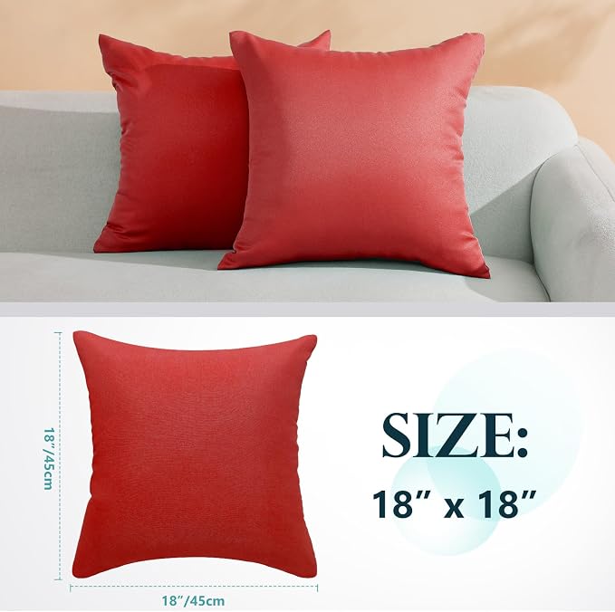 fauson Decorative Farmhouse Waterproof Pillow Covers, Solid Linen Pillowcase Cushion Covers for Patio Garden Balcony Couch Sofa 18x18 inch