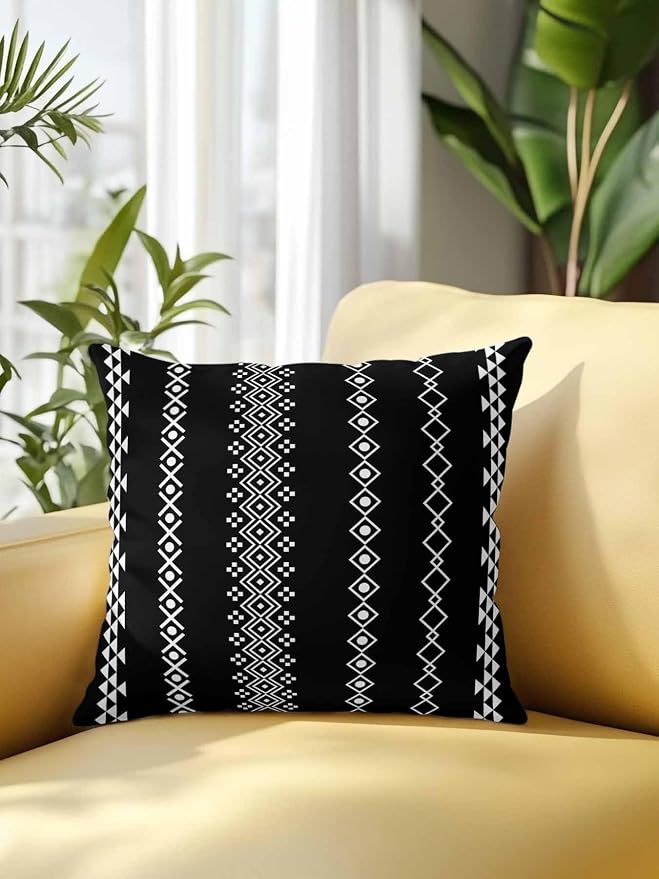 Outdoor Waterproof Throw Pillows 18x18in, Traditional Tribal White Diamond Patio Pillows Pack of 1, Decorative Pillow Covers with Insert, Pillow Cushion Case for Garden Boho Geometric on Black
