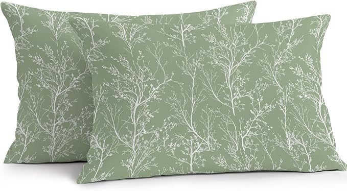 Sage Green Branches Waterproof Outdoor Pillow Covers Set of 2 Home Decor, Abstract Art Leaves Plant Lumbar Pillowcase Patio Pillow Covers for Couch Bench Patio Furniture Garden 20x12in