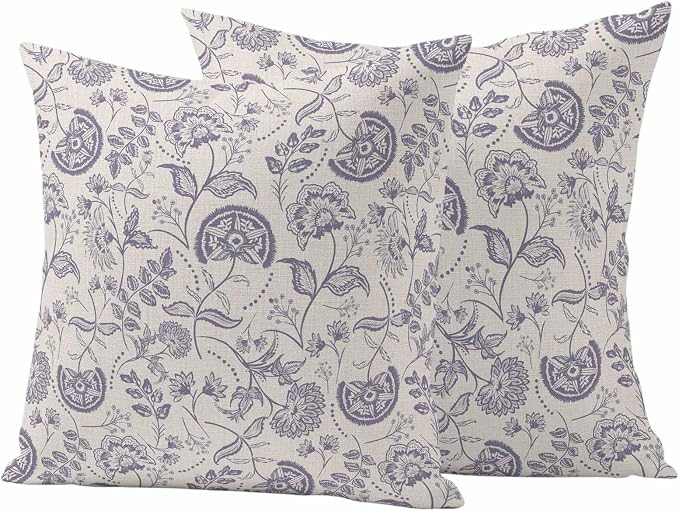 Outdoor Pillow Covers 18x18 Set of 2, Purple Fruit Waterproof Patio Throw Pillow Covers for Couch Sofa Chair, Country Retro Floral Botanical Plant Decorative Pillowcases for Throw Pillows