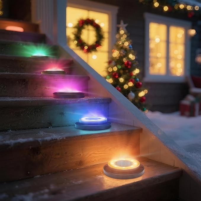 Solar Lights Outdoor Waterproof，Multi-Colored 12 Pack 2-in-1 Ground Lights | Solar Powered Lights Outdoor Disk Light Landscape Light for Deck Step Patio Yard Pathway Walkway Driveway Garden Christmas