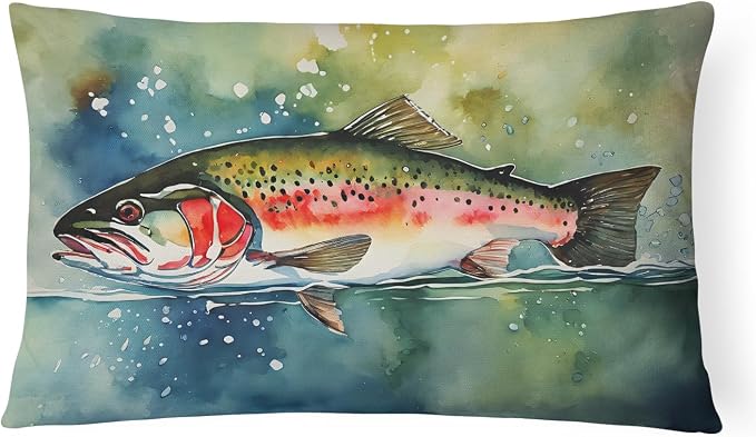 Caroline's Treasures DAC2841PW1216 Trout Throw Pillow Machine Washable, Indoor Outdoor Decorative Pillow for Couch, Bed or Patio, 12HX16W