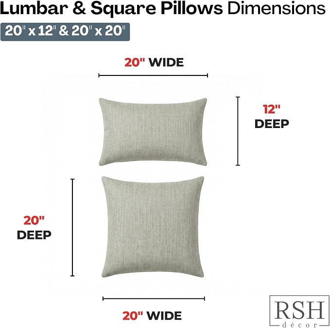 RSH DECOR: Sunbrella Lumbar & Square Pillows Set of 4 | 20" x 12" & 20" x 20" | Water and Fade-Resistant Performance Fabric | Outdoor Throw Pillows | Made in USA (Spectrum Dove)