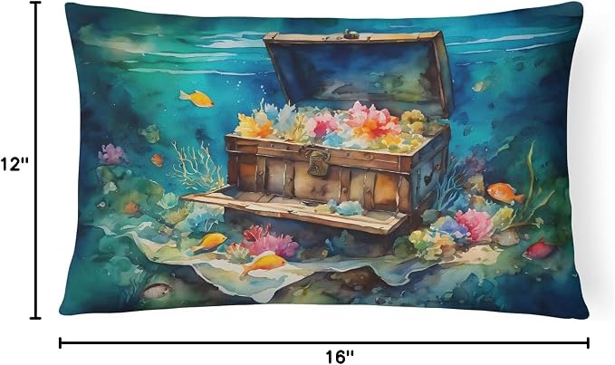 Caroline's Treasures DAC2838PW1216 Treasure Chest Throw Pillow Machine Washable, Indoor Outdoor Decorative Pillow for Couch, Bed or Patio, 12HX16W