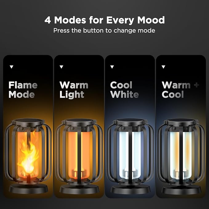 Hompavo Gen2 Solar Lanterns Outdoor Lights with Ultra-Real Flame | USB/Solar Charging & 4-Mode, Waterproof Decorative Hanging/Table Light for Pathway Yard Patio Garden Decor Gifts for Women, 2