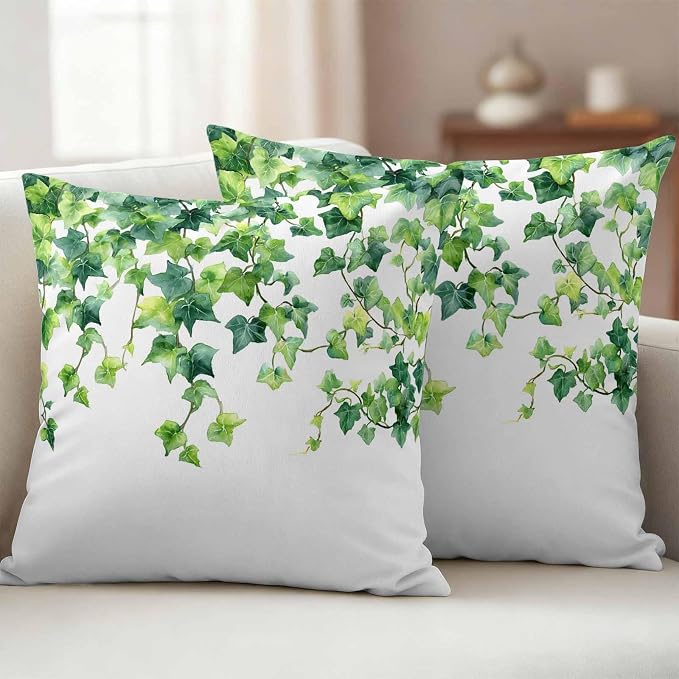 Outdoor Pillow Covers Set of 2, Green Leaf Vine Decorative Throw Pillow Covers 18X18IN, Country Leave Throw Pillows Protector Cushion Case for Patio,Couch,Sofa,Garden