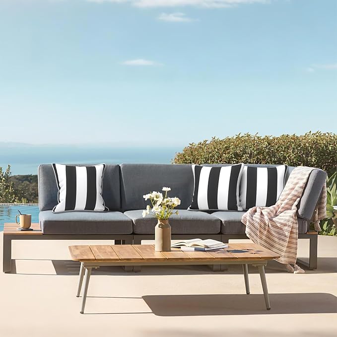 LVTXIII Outdoor Pillow Covers Set of 2, Patio Waterproof Throw Pillow Cases Fade Resistant Accent Pillow Covers for Spring Summer Garden Decoration, 18"x18", Cabana Black