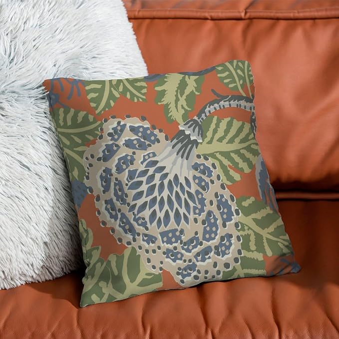Navy Blue Floral White Throw Pillow Covers Green and Orange Chinoiserie Throw Pillow Cover Retro Throw Pillow Covers Farmhouse Decorative for Living Bed Room Patio Home 18x18 in