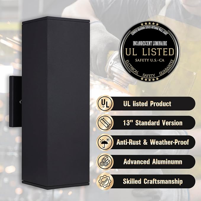 Aluminum Modern Outdoor Wall Light, Exterior Up Down Light Fixtures Matte Black [UL Listed] (2 Pack) | E26 Base,UL listed,Aluminum Up and Down Lights Outdoor Exterior Wall Light Fixture Porch Light for House Garage Patio Garden