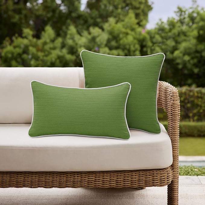 Unimatta Decorative Outdoor Water Repellent Throw Pillows with Inserts, Set of 4, 20" x12" Pillows for Patio, Backyard, Bed, Couch, and Patio Furniture, Lawn Green
