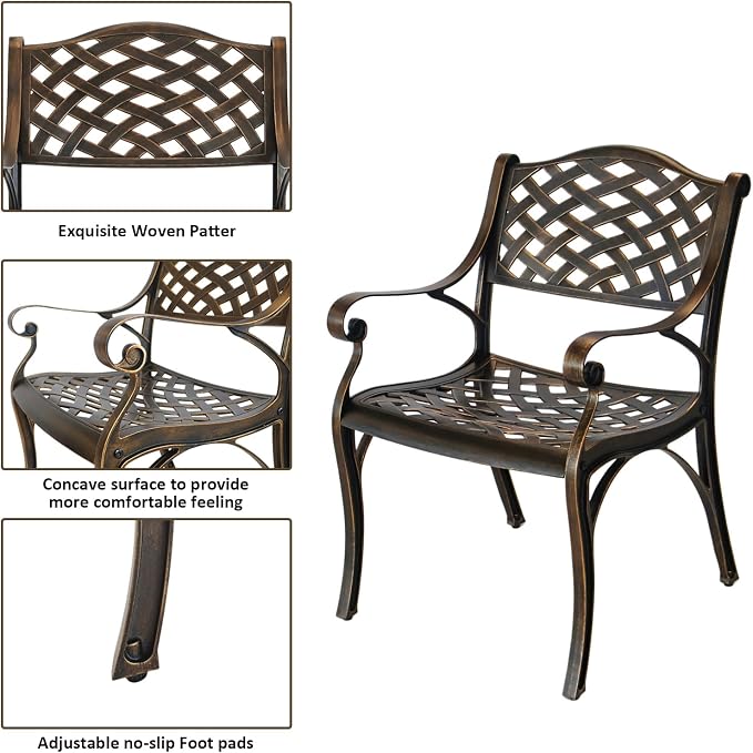 5 Piece Outdoor Patio Dining Set, All-Weather 58.66" Cast Aluminum Table and Chairs Set of 4, Bistro Set Outdoor with Umbrella Hole for Garden, Porch