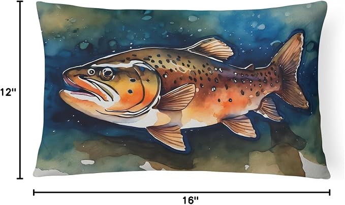 Caroline's Treasures DAC2777PW1216 Brown Trout Throw Pillow Machine Washable, Indoor Outdoor Decorative Pillow for Couch, Bed or Patio, 12HX16W
