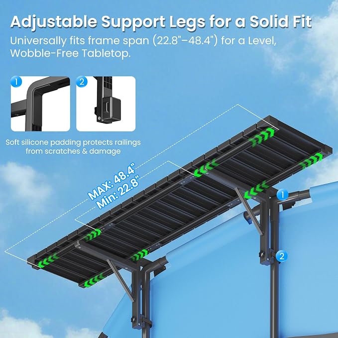 Future Way Poolside Bar, Above Ground Pool Bar, 49.4×9.6" Carbon Steel Poolside Table, Swim Up Bar Fits Top Rails 4.48"or Less, Holds 110LBS, Frame Round & Oval Above Ground Swimming Pools Accessories