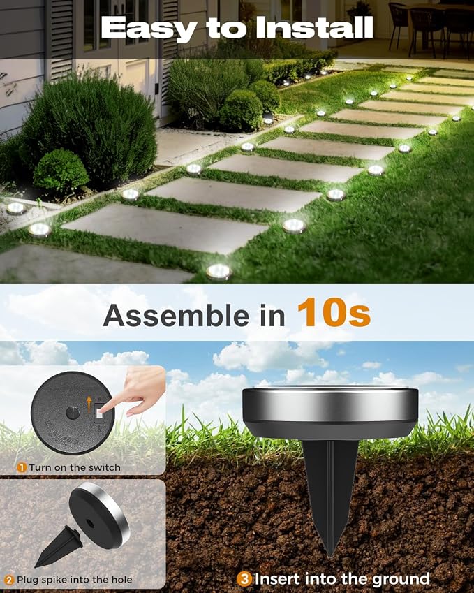 btfarm 12 Pack Solar Lights Outdoor, 8 LED Solar Ground Lights IP65 Waterproof Flat Solar Disc Light, Pathway Lights for Garden Lawn Patio Yard Path Landscape, Cool White