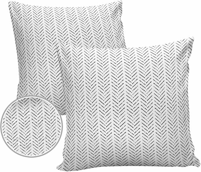 Black White Striped Outdoor Pillow Covers Waterproof,All Weather Cushion Case Set of 2 Decorative Pillowcases for Sofa Couch Bed Decor Patio Furniture 20"x20" Contemporary Minimalist Geometric