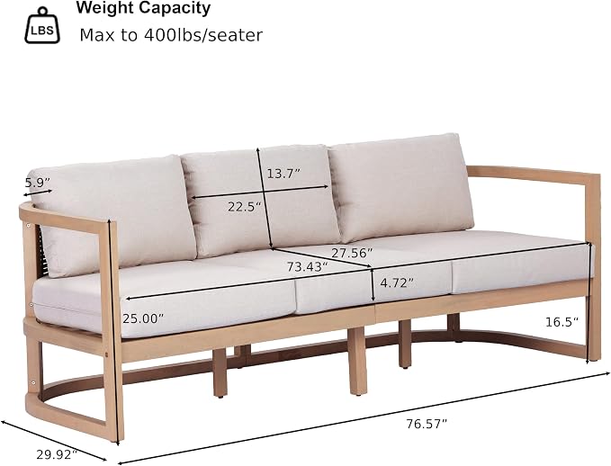 Merax 4 Piece Rattan Woven Paito Conversation Set, All-Weather Acacia Wood 3 Seater Sofa,2 Club Armchairs with Cushions, 1 Coffee Table for Porch, Lawn, Backyard, Balcony, Light Teak