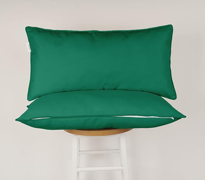 Indoor/Outdoor Polyester Fabric Lumbar Pillow Cover, All-Weather Waterproof Rectangular Cushion Case for Patio Furniture, 12 x 24 Set of 2 -Teal Green