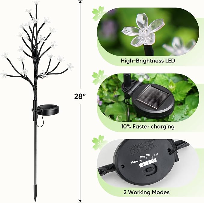 8 Pack Solar Lights Outdoor Waterproof, Garden Lights Solar Flowers | 2 Modes 160LED, Fairy Garden Decor for Outside, Yard, Patio, Pathway, Lawn Decorations, Gardening Gifts for Women Mom