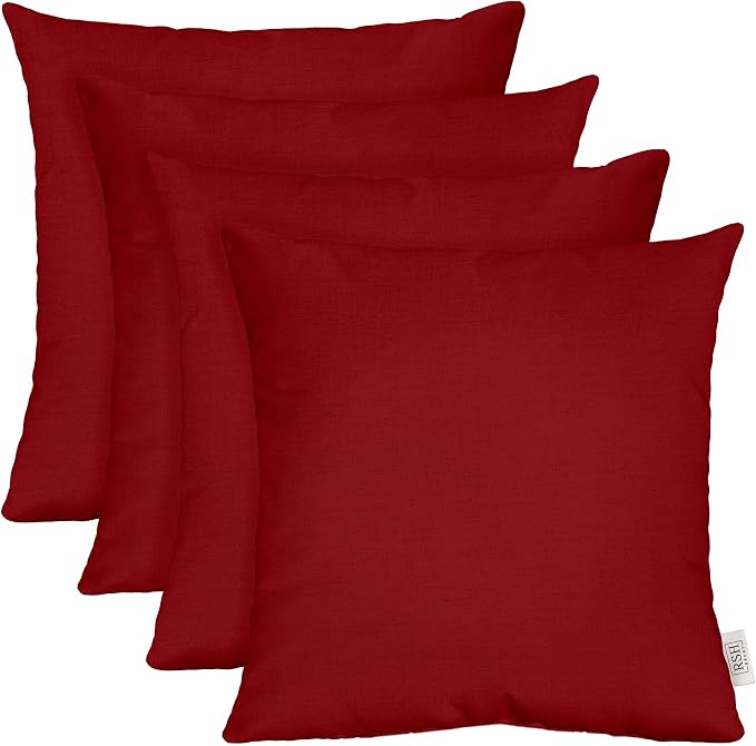 RSH DECOR: Sunbrella Play Square Throw Pillows Set of 4 | 17" x 17" | Water and Fade-Resistant Performance Fabric | Outdoor Pillow Covers with Down-Alternative Inserts | Play Heritage Scarlet
