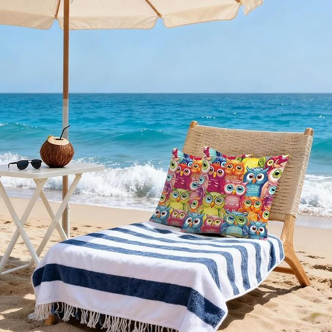 20x20 Inch Outdoor Pillow Covers Set of 2 Waterproof Throw Pillow Covers Decorative Couch Cushion Covers Colorful Cute Owl Square Pillowcases Protectors for Patio Garden Sofa
