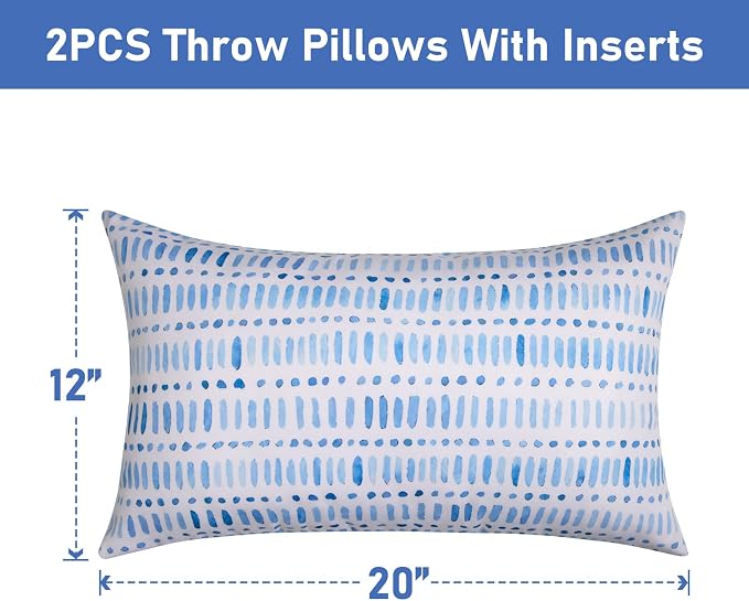 Pack of 2 Outdoor Pillows, 12x20 Outdoor Lumbar Pillows Waterproof | Outdoor Throw Pillows with Inserts, Fluffy and Supportive, Decorative Pillow for Patio and Garden, Pebble Blue