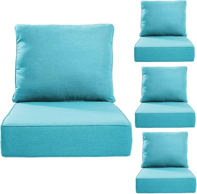 Luxury 24*24*6in Outdoor Patio Cushions, 4 Pieces Teal Outdoor Cushion | 6in Outdoor Patio Cushions, Water-Resistant, Reversible, Removable Cover, for Patio Chairs Sofa Couch Loveseat
