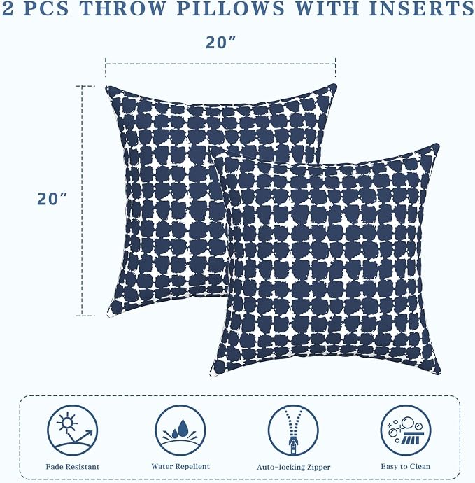 LVTXIII Outdoor Throw Pillows, Decorative Throw Pillows with Inserts, 20"x20" Square Pillows for Bed, Couch, Sofa and Patio Furniture, Set of 2, Tie-dye Navy