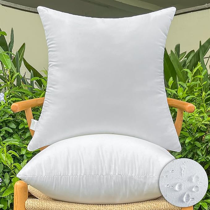 2 Pack Pillow Inserts Waterproof Outdoor 20x20 inch White | Waterproof protection.Hypoallergenic & washable. Stays plump and supportive.Ideal for indoor/outdoor use on couch or patio.