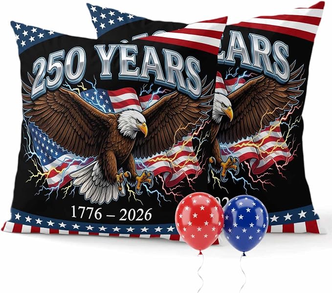 America 250 Years Eagle Outdoor Pillow Covers 18"x18" Set of 2, Independence Day Lightning Red Blue Flag Waterproof Throw Pillow Covers for Patio Furniture, Decorative Cushion Covers for Porch