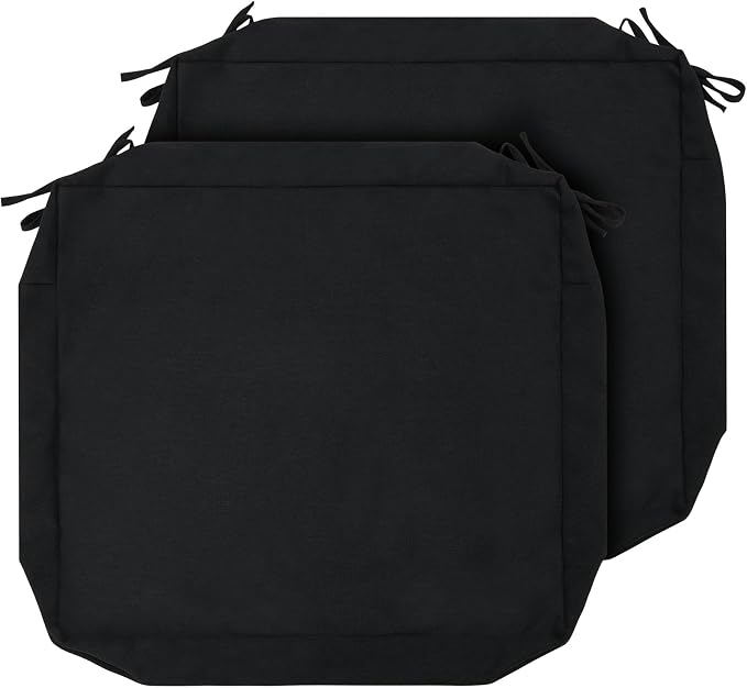 Magpie Fabrics Indoor Outdoor Cushion Cover Replacement 2 Pack, NO Insert! Water Repellent Slipcover with Ties Decor for Patio Garden Chair Sofa Bench Wicker(Black, 22x20x4 Inch)