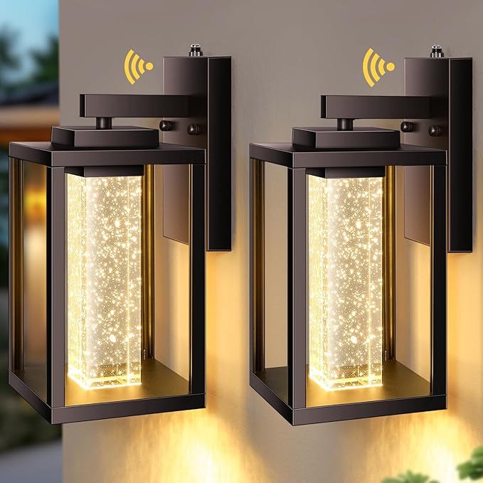 VIANIS 2 Pack Porch Lights Outdoor, Oil Rubbed Bronze Dawn to Dusk Exterior Lighting Fixtures for House, Farmhouse Outside Garage Lights Wall Mount Built-in LED Outdoor Wall Sconces Lantern, Anti-Rust